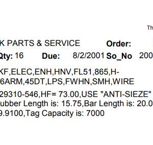 12TF 7K 865 ELEC W/;NEV-R-LUBE, PER TAG#7215402, HF=73, OB=57, 45 DOWN, LOW PRO, STANDARD